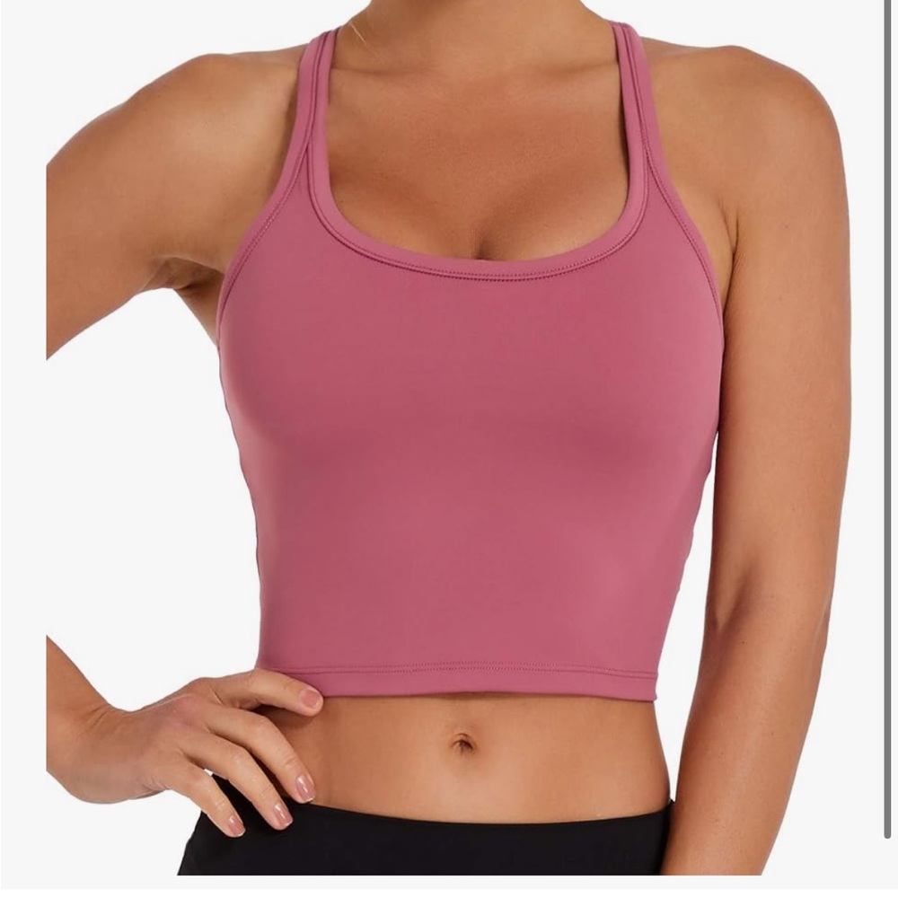 Dusty Pink Scoop Neck Sports Bra with Spaghetti Straps